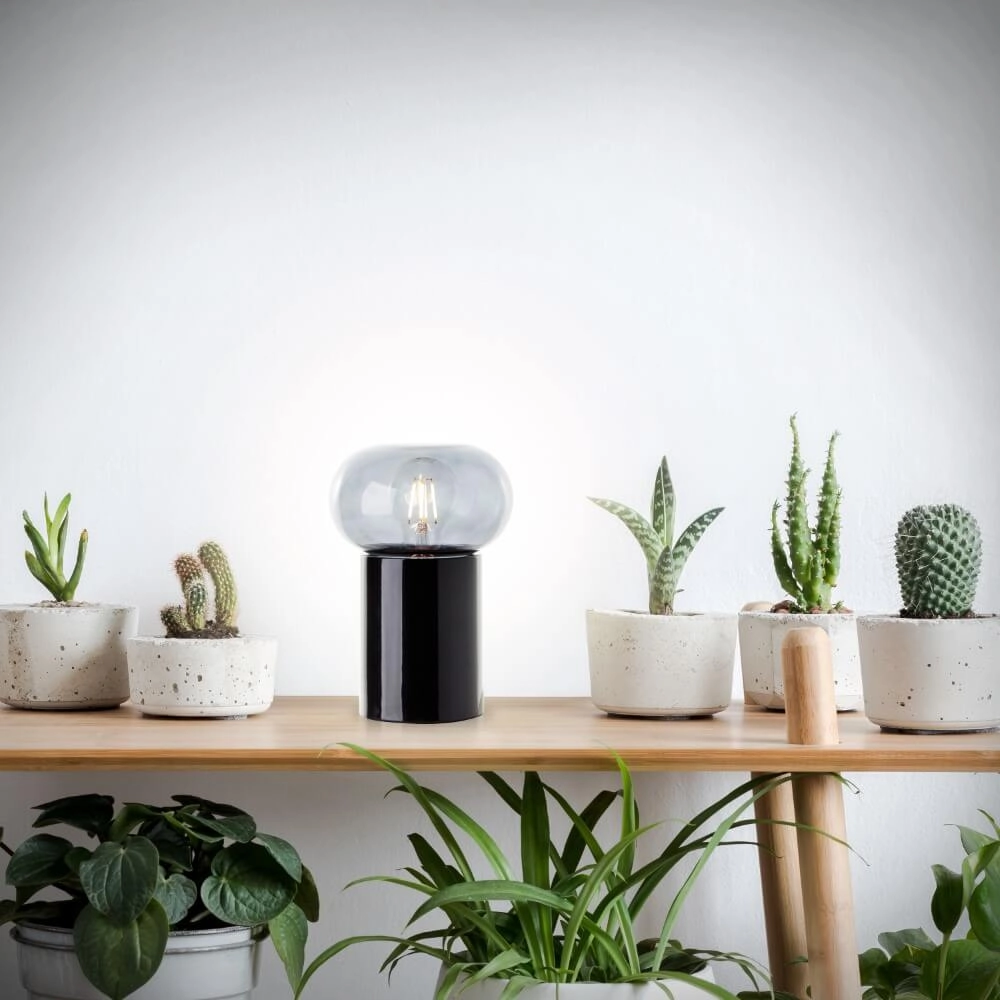 Lampe de table noire Knut avec verre fumé Brilliant 4004353430169