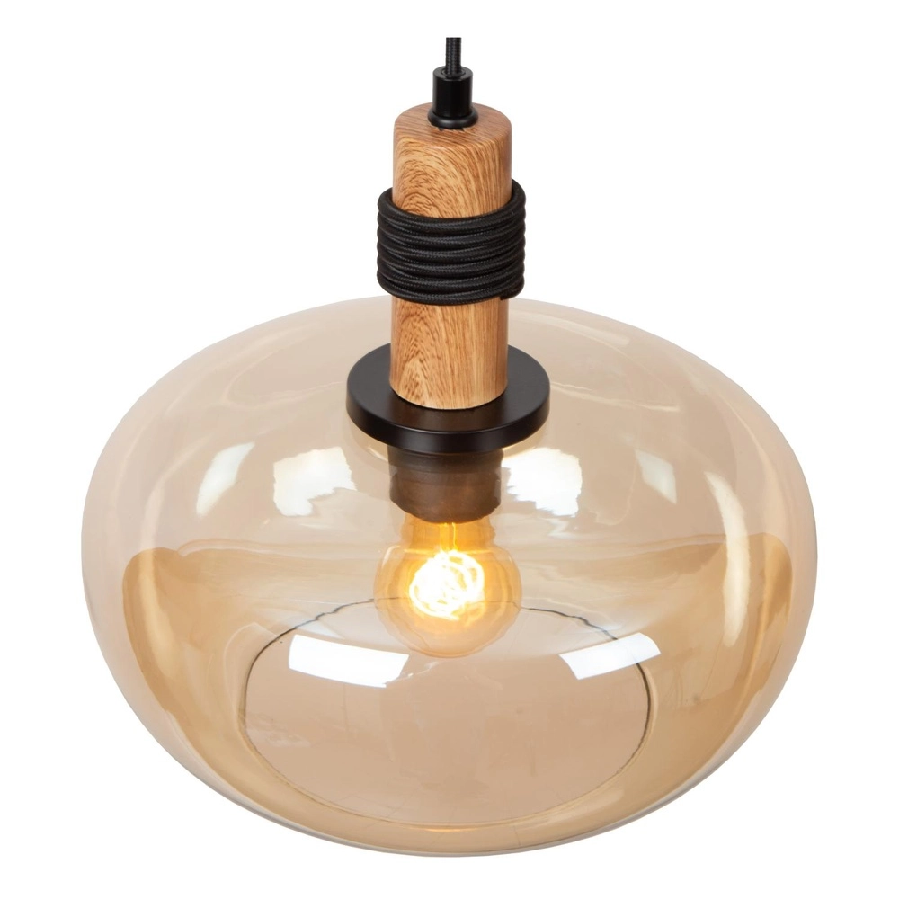 Lampe suspendue Ilona Ø 30 cm noir avec verre ambré Lucide 5411212452672