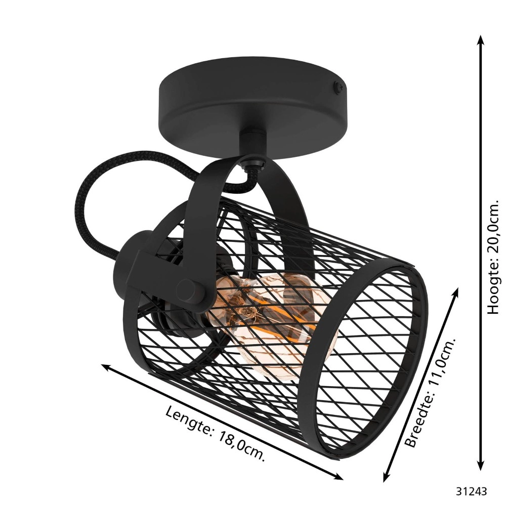 Plafonnier Dellow 1 Noir Simple Eglo 9002759312435