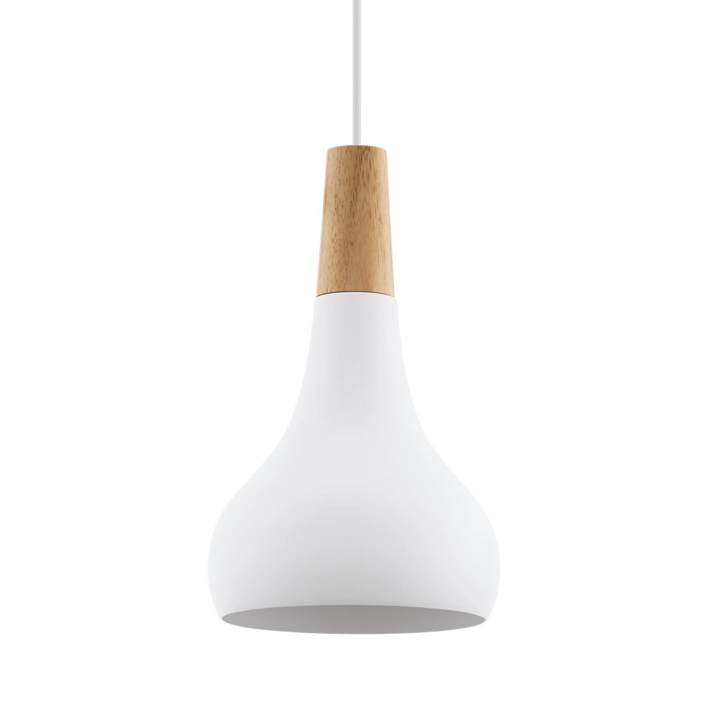Lampe à suspension Sabinar 18cm blanc avec bois marron