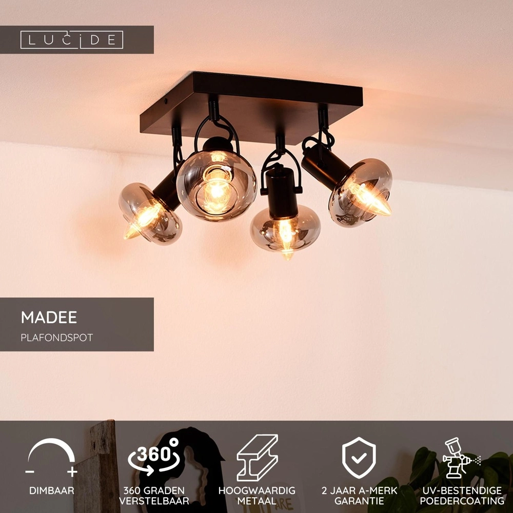 Lampe de plafond Madee Noir à 4 lumières Lucide 5411212176806