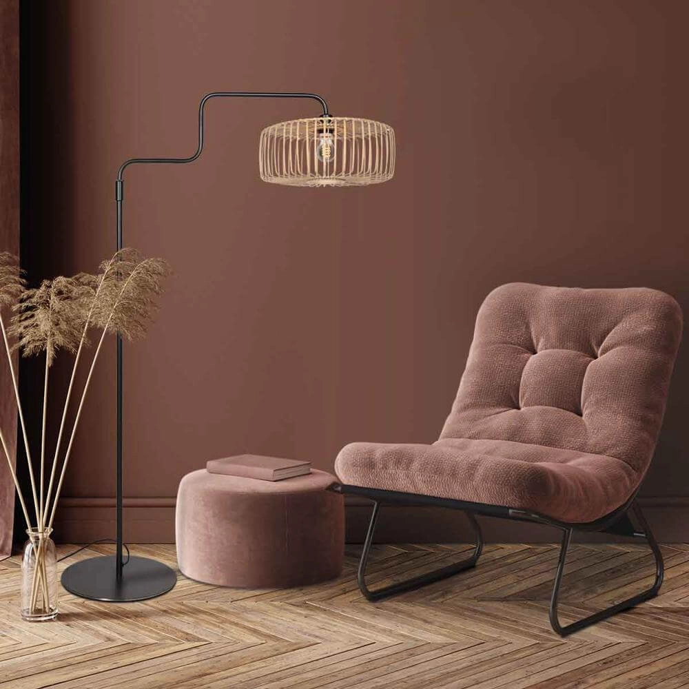 Lampadaire Bloeba noir avec bambou Steinhauer 8712746176919