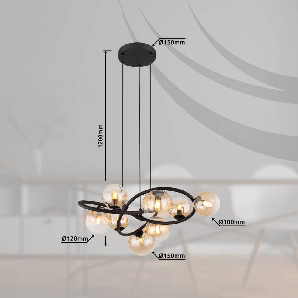 Suspension noire Tuberius Design 8-lumière Globo 9007371449446