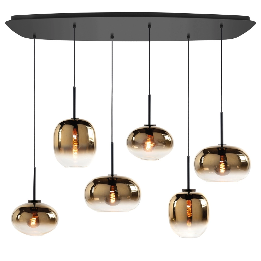 Suspension Bellini 6 lumières noir avec verre doré Suspension Bellini 6 lumières noir avec verre doré