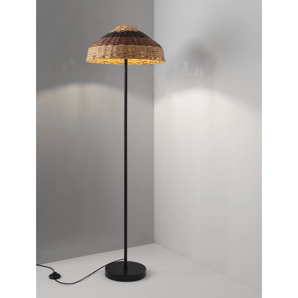 Lampadaire Caro noir et rotin