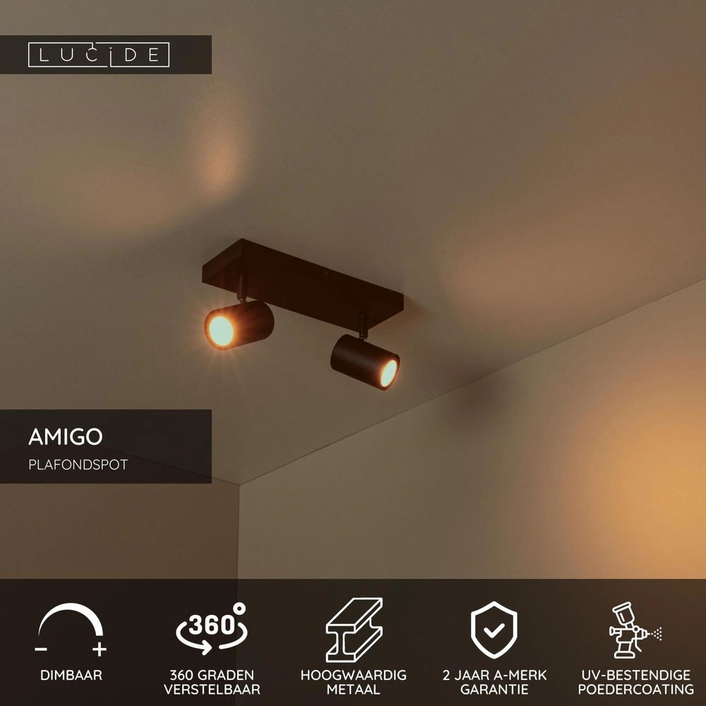 Lampe de plafond Amigo 2-noir clair Lucide 5411212531018