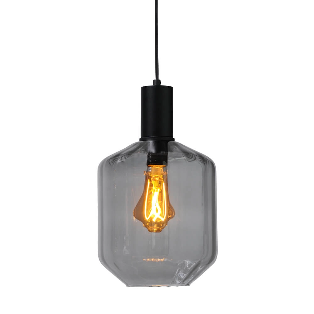 Lampe suspendue noire Porto avec verre fumé Jagger - Ø 19cm