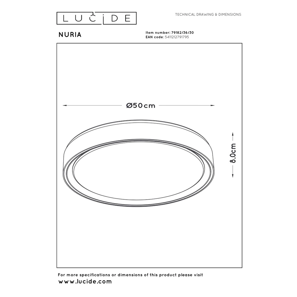 Éclairage de plafond Nuria Ø 50 cm noir Lucide 5411212791795