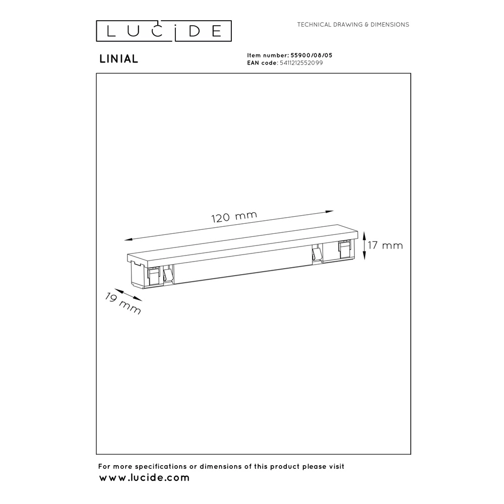 Pièce d’accouplement droit monophasée Linial Champagne Premium by Lucide 5411212552099