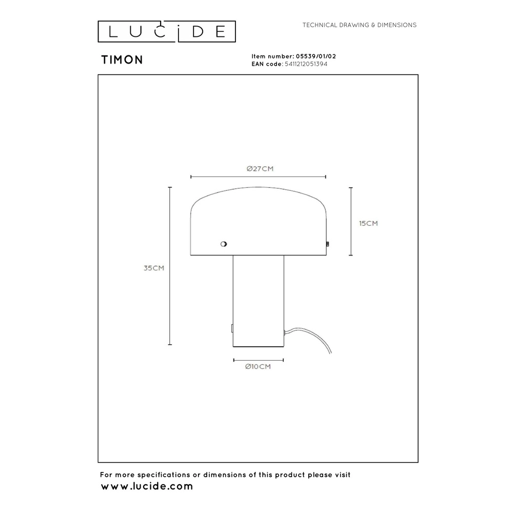 Lampe de table Timon 27 cm d’or Lucide 5411212051394