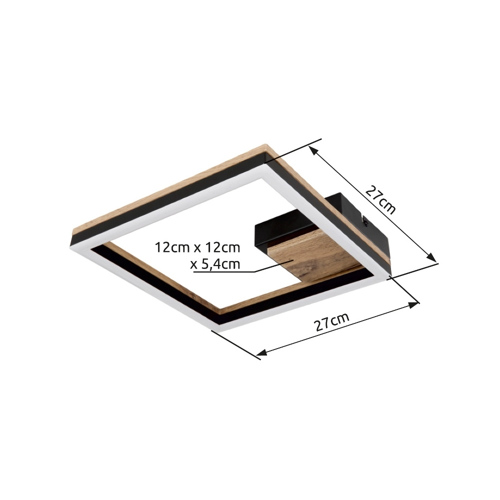 Lampe de plafond Beatrix Carré noir avec bois Globo 9007371451401