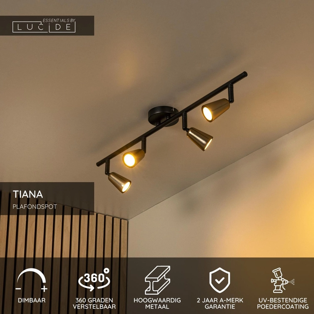 Projecteur de plafond Tiana Champagne 4 lumières Lucide 5411212650382