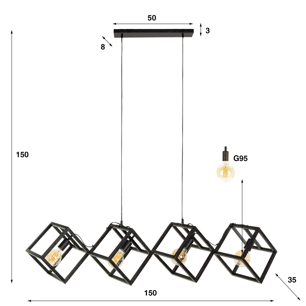 Lampe pendante moderne Cube 4x E27 - charbon de bois Lyora 8716803512771