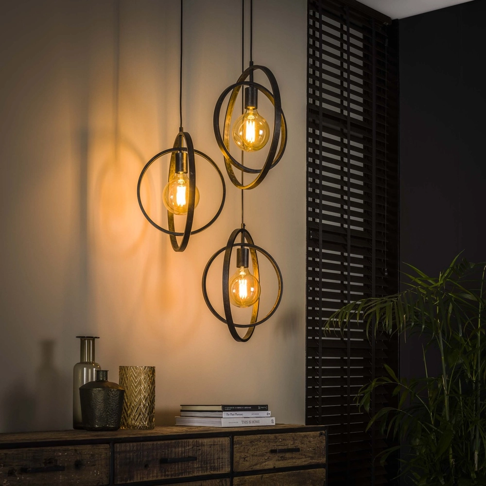Table de salle à manger à 3 lampes suspendues Turn Ø 40 cm - charbon de bois - excl E27