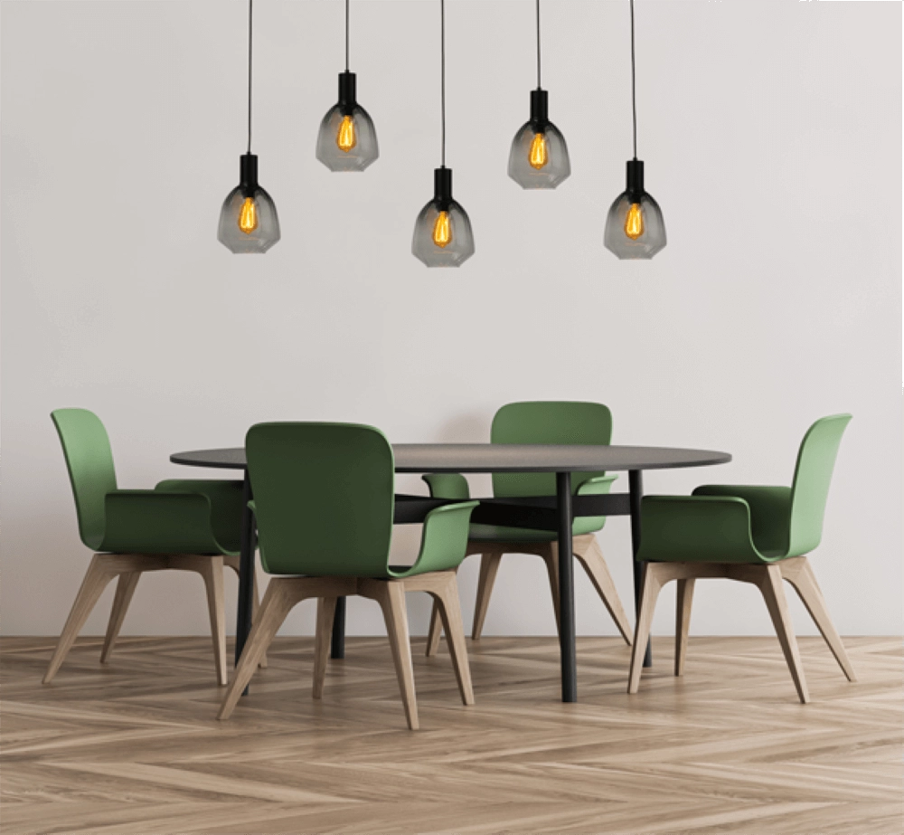 Lampe suspendue 5 lumières - noire - Porto avec des lunettes vertes Nicolette Masterlight 8718121270364