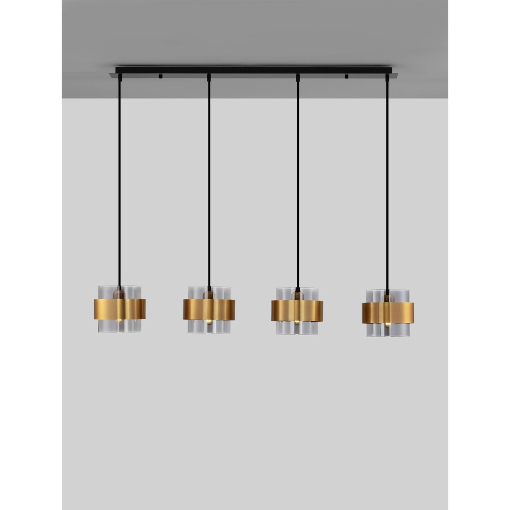 Suspension Sianna 4 lumières droites noir et or Lyora 5212017445421