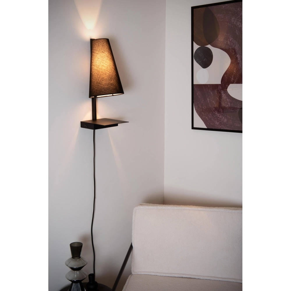 Lampe de chevet conçue Gregory noir avec un point de charge USB Lucide 5411212303370