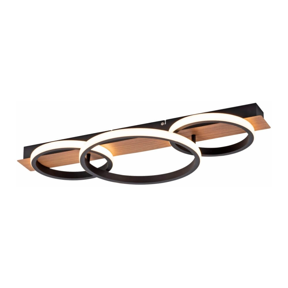 Plafonnier Trooper noir avec bois 68cm Plafonnier Trooper noir avec bois 68cm