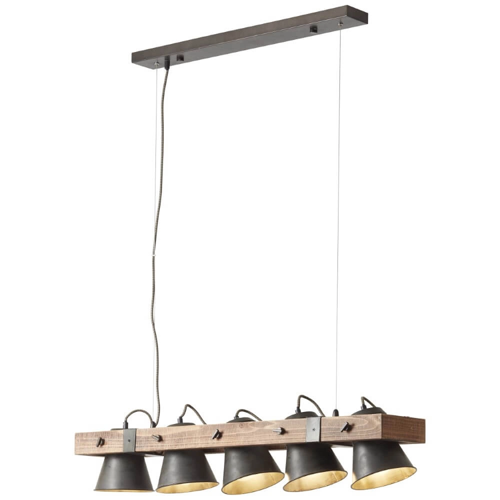 Lampe suspendue 5 lumières Decca noir avec du marron Brilliant 4004353361494