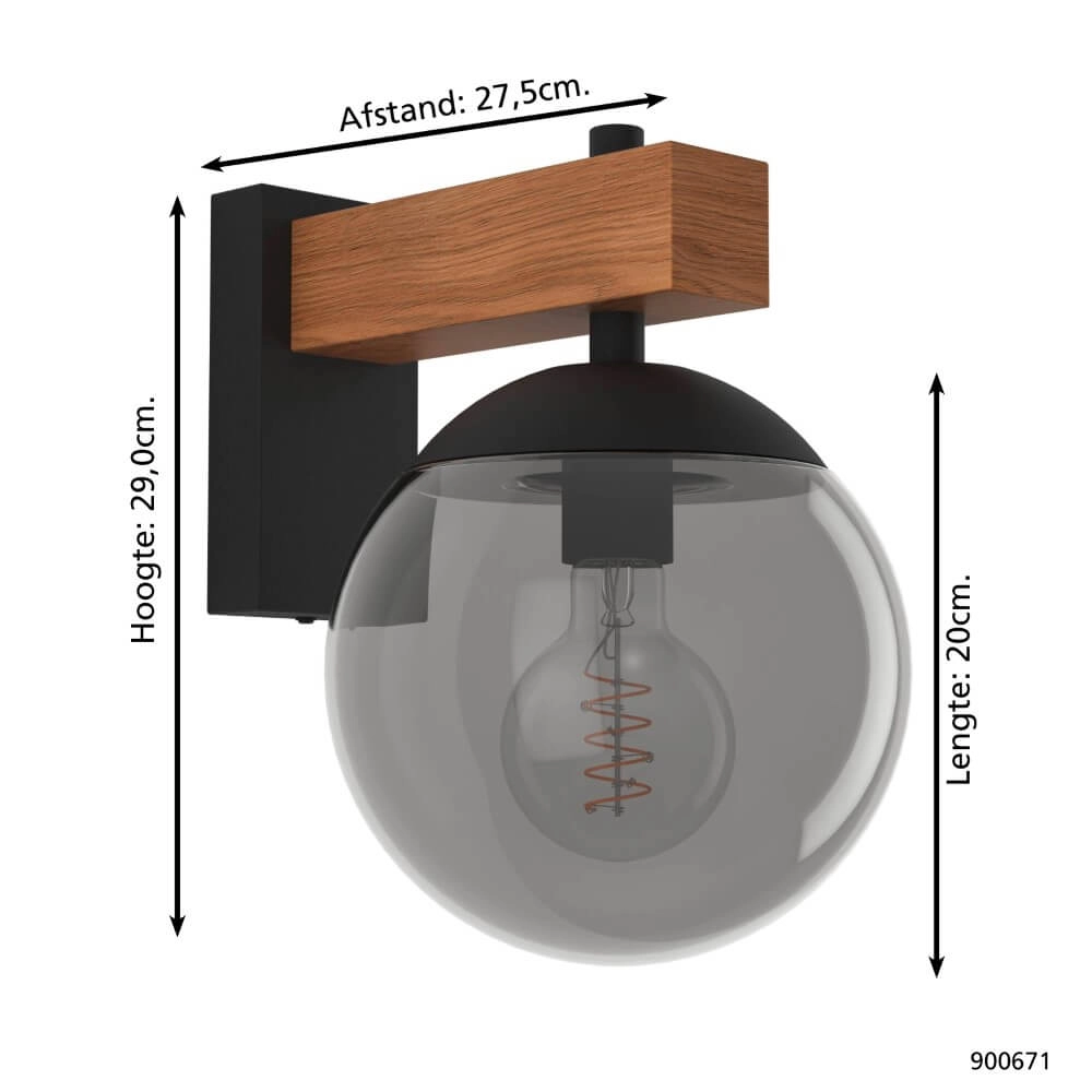 Lampe d'extérieur à ampoule Bufalata Bois avec verre fumé Eglo 9008606261765