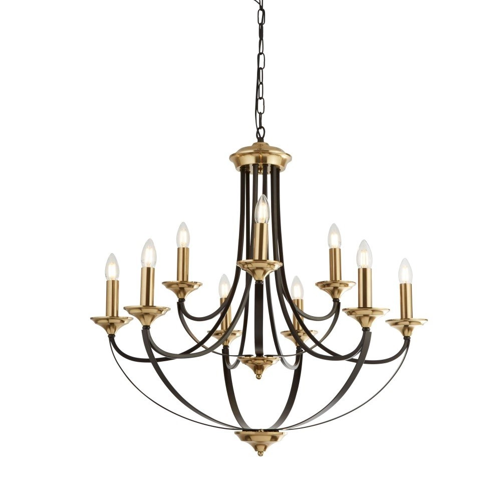 Lustre classique Belfry 9 lumières 78cm bronze et doré