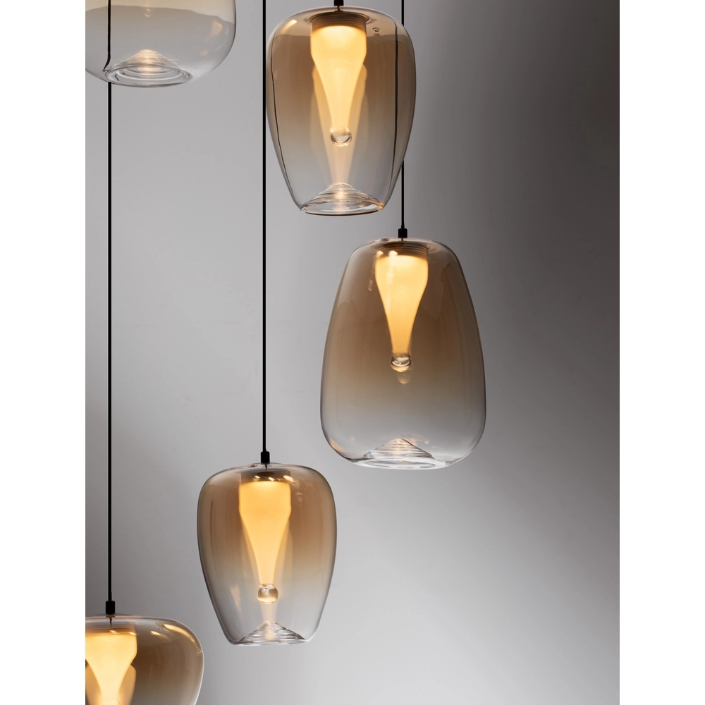 Suspension design Oblo Verre ambré à 5 lumières Suspension design Oblo Verre ambré à 5 lumières