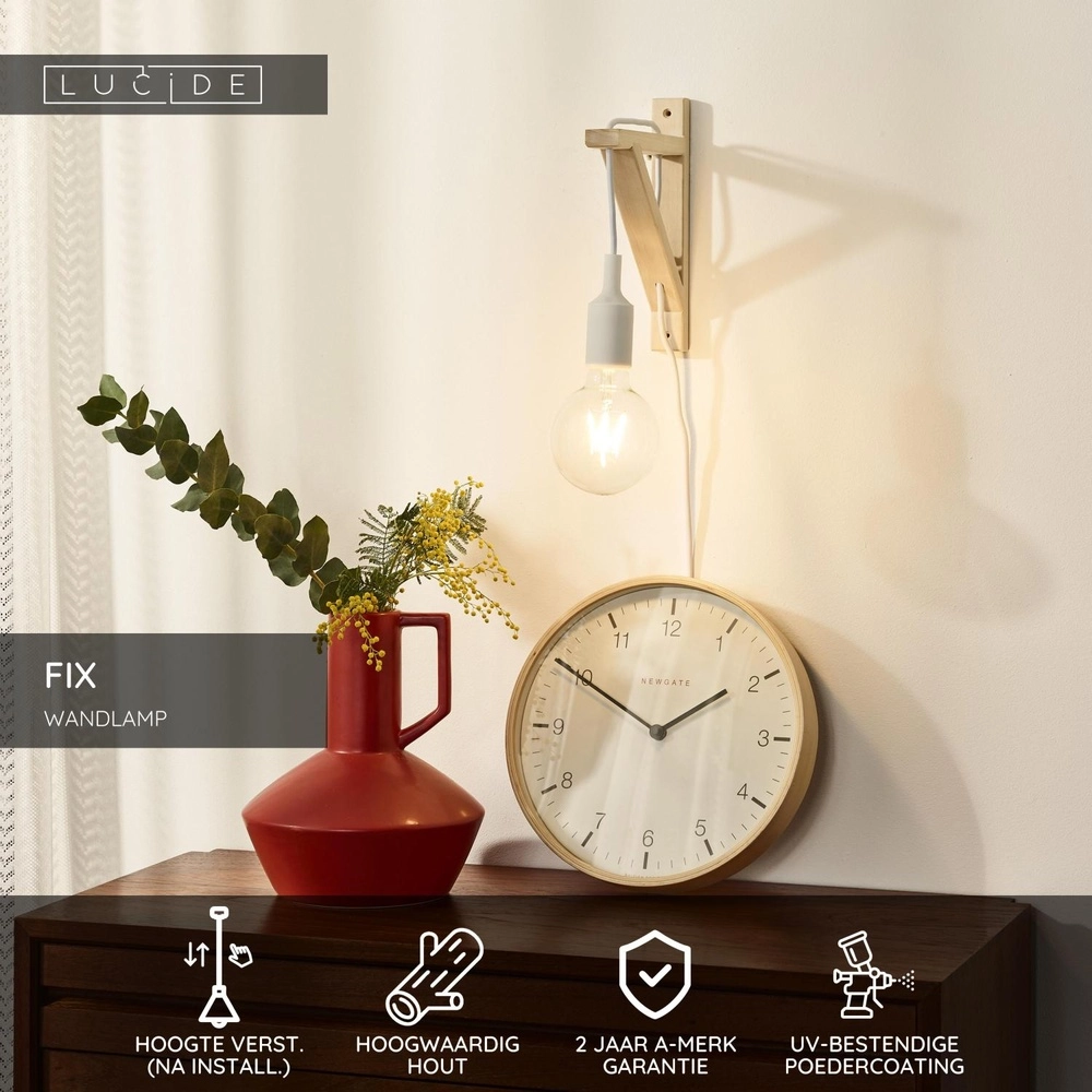 Lampe murale en bois Fix avec un cordon blanc Lucide 5411212082831