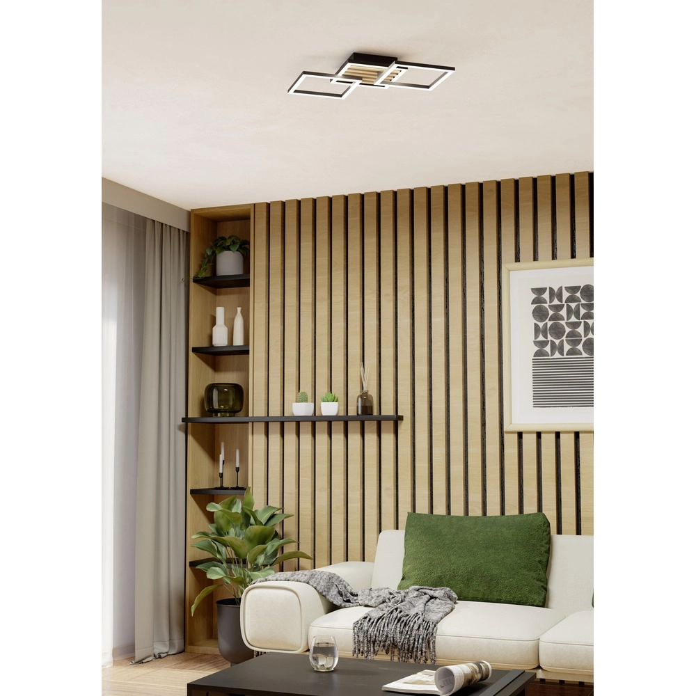 Lampe de plafond moderne Cembrano noir avec un carré en bois 65,5 cm Eglo 9008606388233