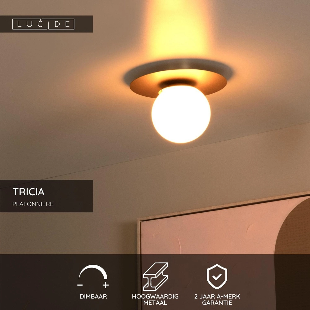 Lampe de plafond Tricia Or avec sphère blanche Lucide 5411212791986