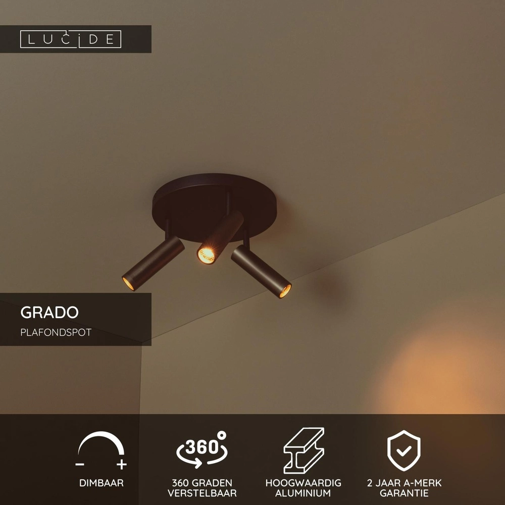 Lampe de plafond élégante Grado Gris métallique 3 clairs Lucide 5411212221735