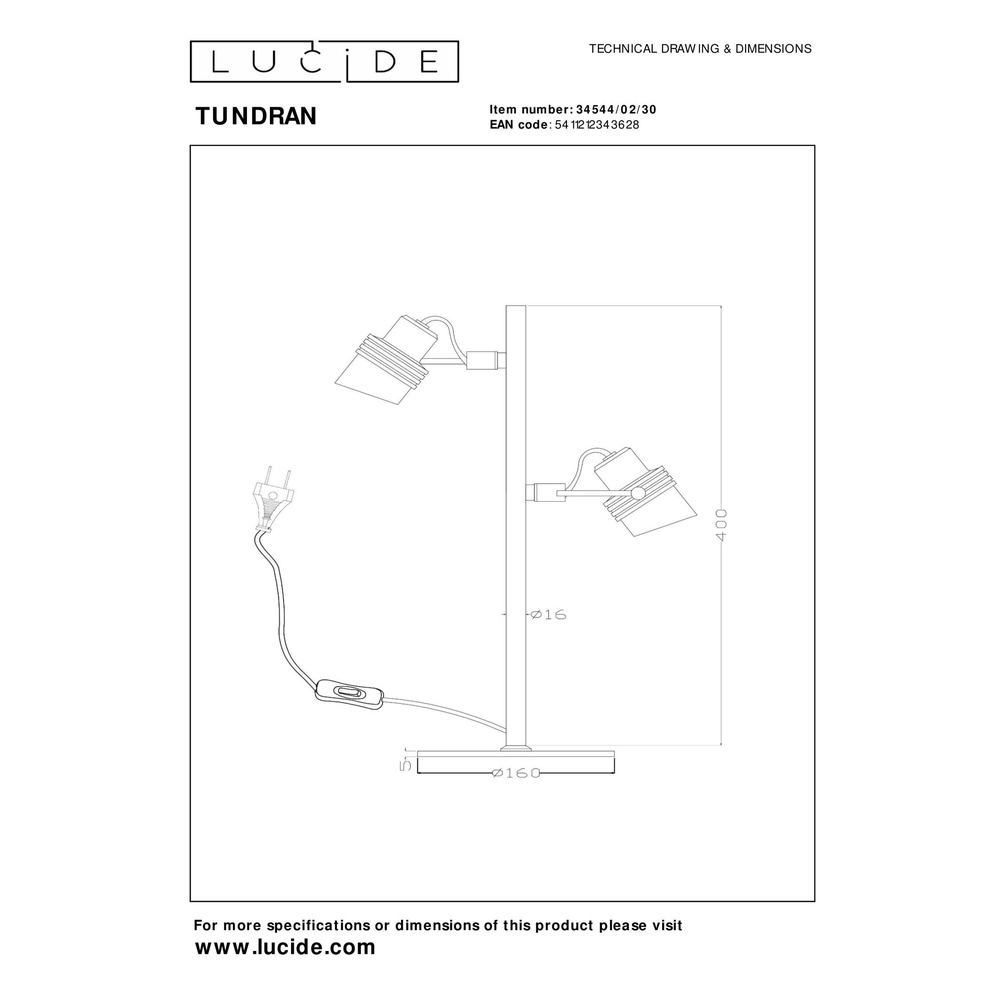 Lampe de table Tundran Noir Lucide 5411212343628