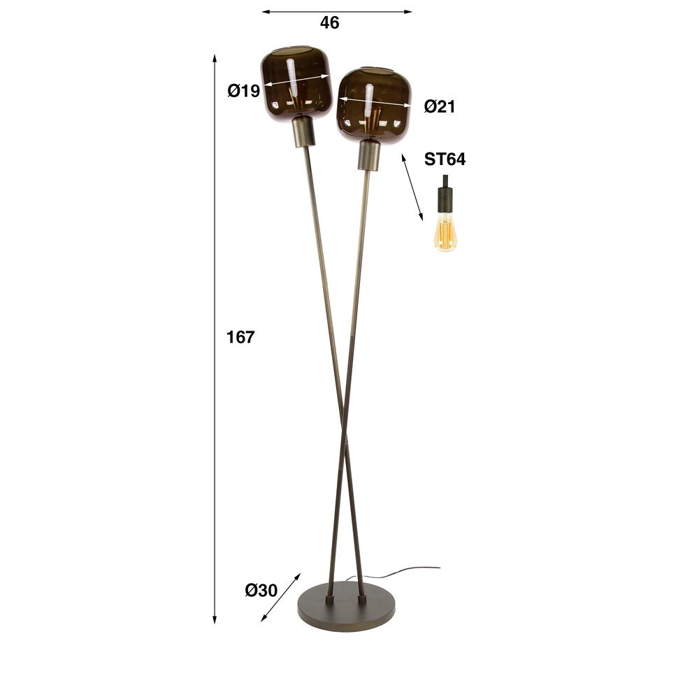 Lampadaire de conception Bronza Marron Sienna - 2x E27 Lyora 8716803513426