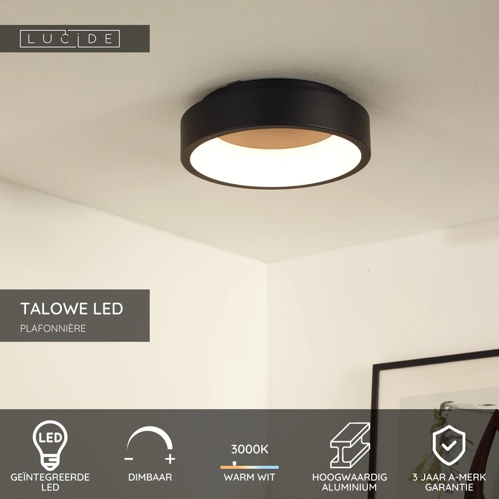 Éclairage de plafond Talowe Led Ø 30cm noir Lucide 5411212460615