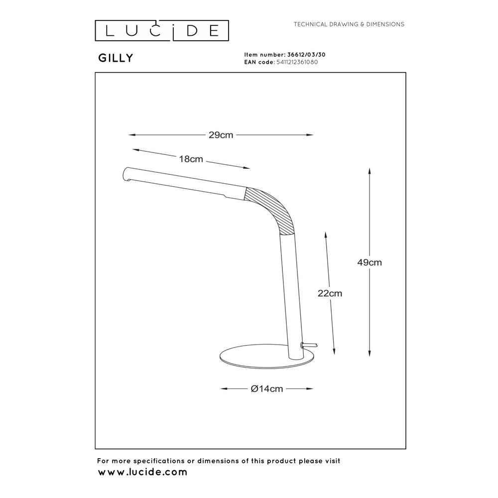 Lampe de bureau Gilly Noir Lucide 5411212361080