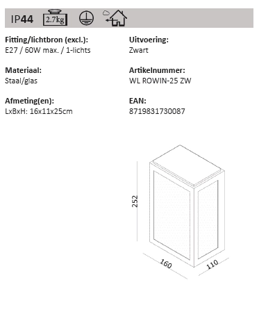 Lampe d'extérieur Maisons Rowin 25 cm Artdelight 8719831730087