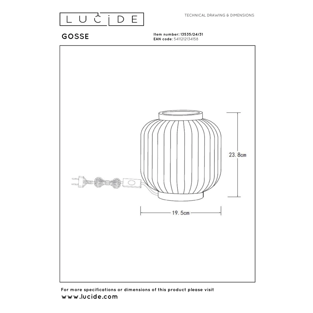 Lampe de table de conception Gosse Or avec blanc Lucide 5411212134158