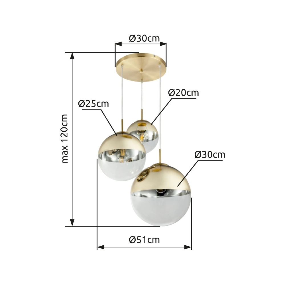 Lampe pendante à 3 lampes Varus Or Globo 9007371374465