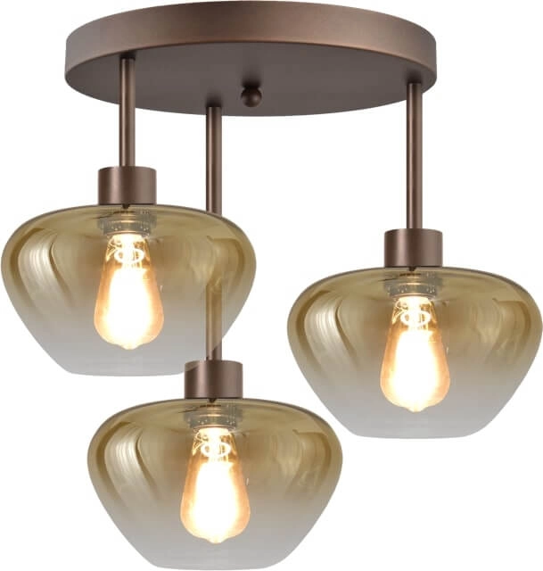Plafonnier 3 lumières Genua marron avec verre doré Ø 24cm Plafonnier 3 lumières Genua marron avec verre doré Ø 24cm