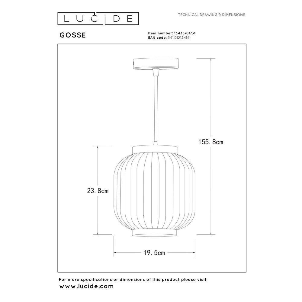 Lampe pendante de conception Gosse Or avec blanc Lucide 5411212134141