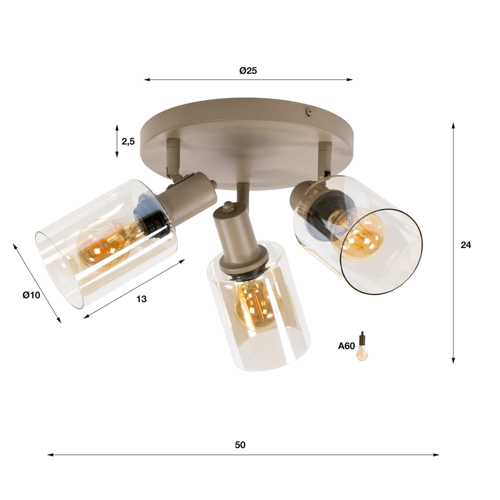 Lampe de plafond ronde Sepiora Brun sable clair à 3 Lyora 8716803515222
