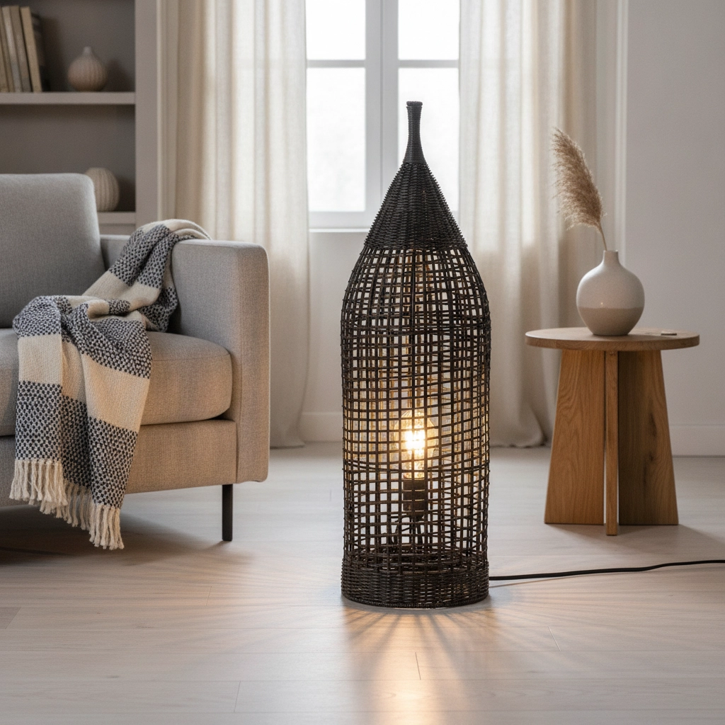 Lampadaire bohème Naos rotin 73H noir