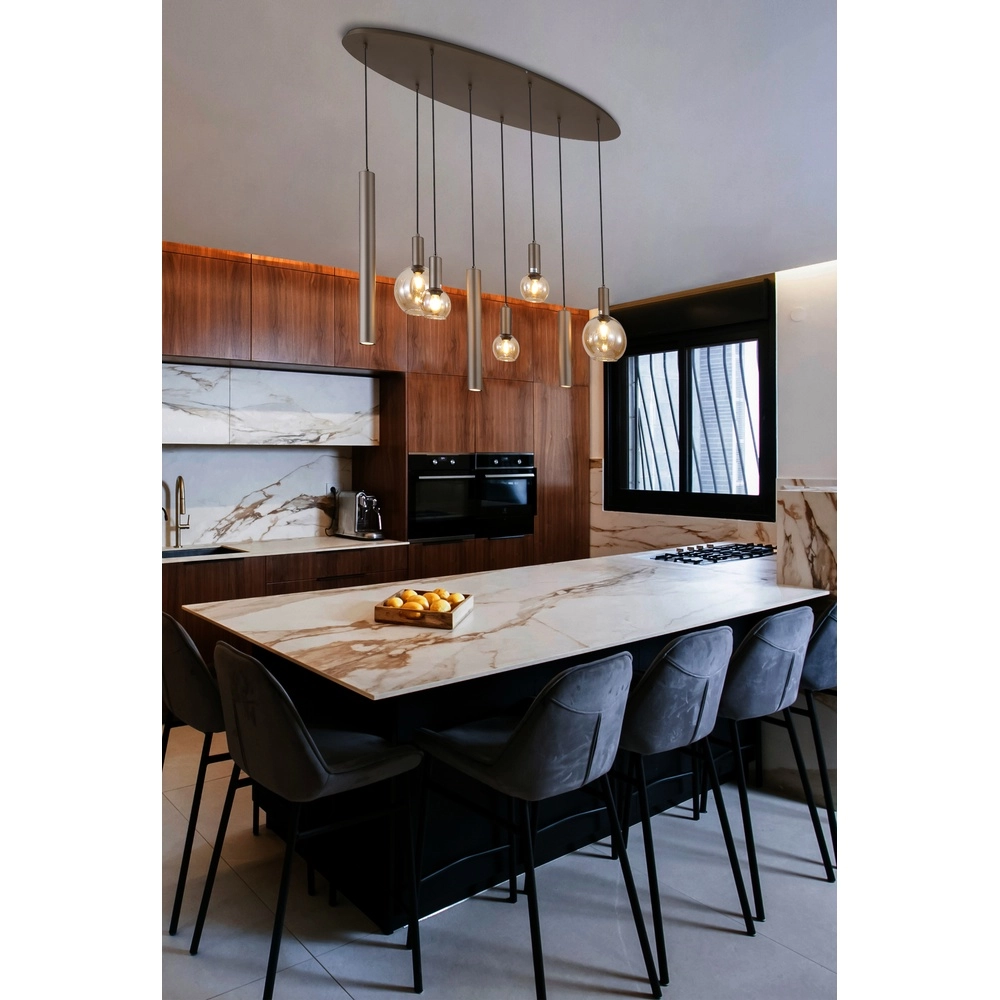 Suspension design Lyon Verre ambré Searchlight 5053423296371