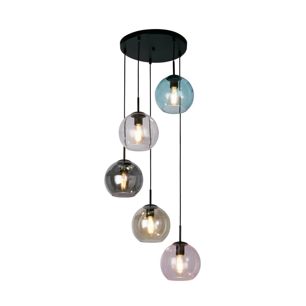 Lampe suspendue 5 lumières Mardi Gras II avec plusieurs couleurs de verre Searchlight 5053423243818