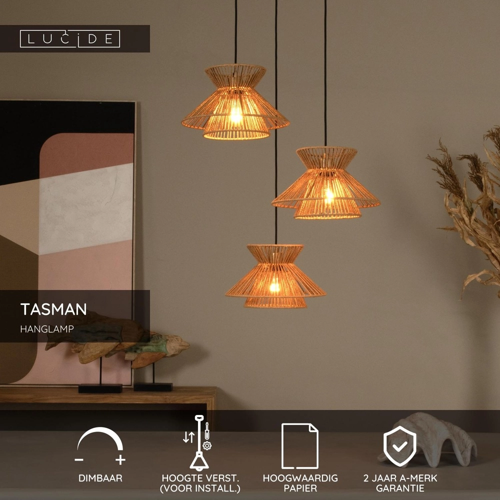 Lampe suspendue Tasman Rotin à 3 lumières Lucide 5411212105998