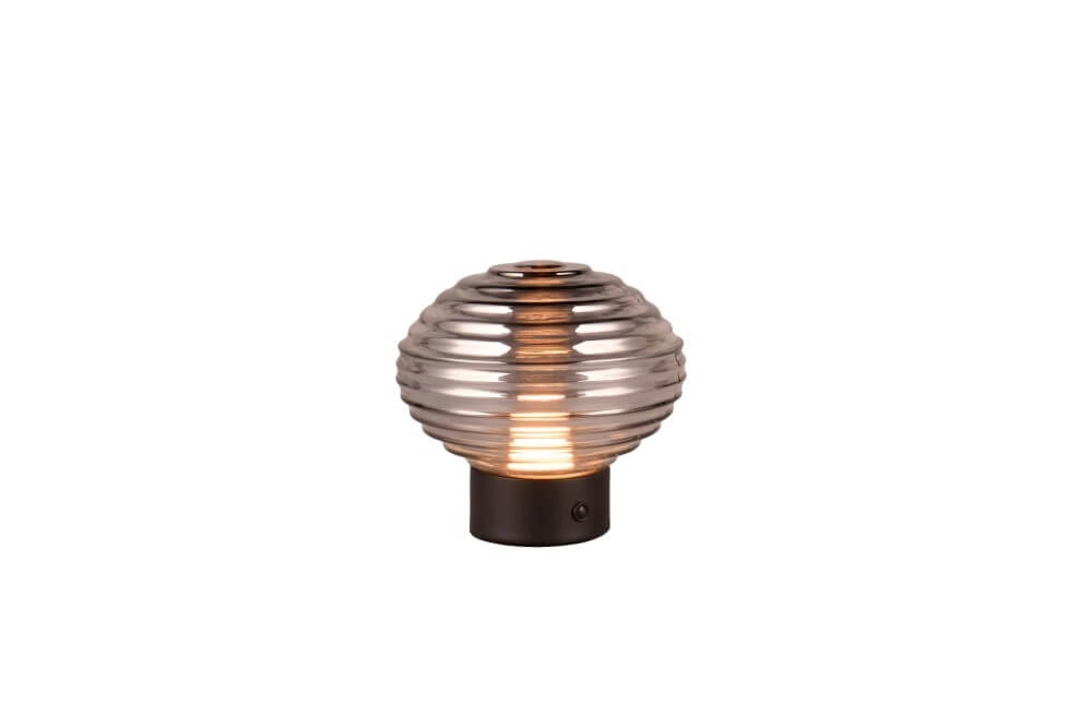Lampe de table rechargeable noire Earl verre de fumée Lampe de table rechargeable noire Earl verre de fumée
