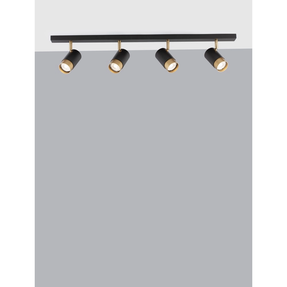 Spot de plafond Pogno 4 lumières noir avec or Spot de plafond Pogno 4 lumières noir avec or