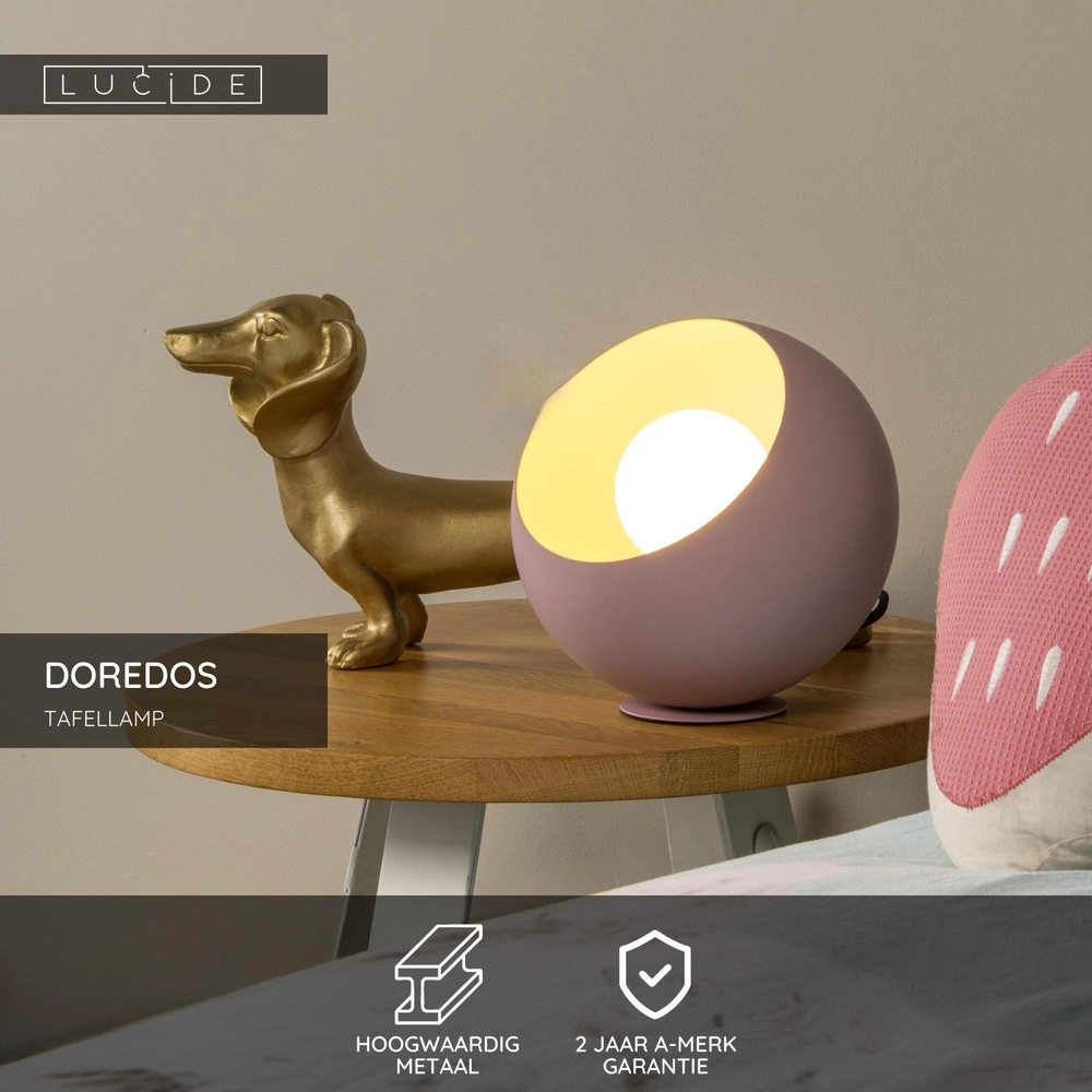 Lampe de table Doredos Ø 20cm rose Lucide 5411212510051