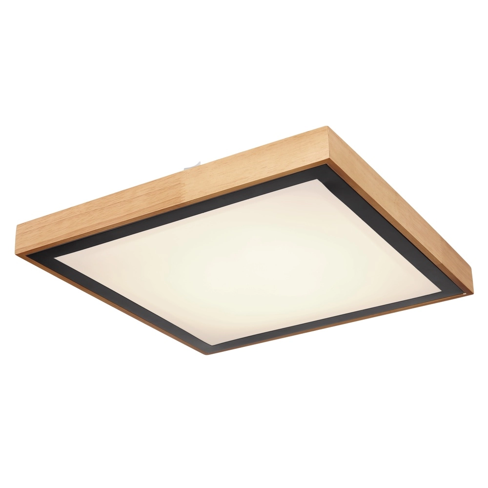 Lampe de plafond Bruno 39 cm carrés noirs avec du bois