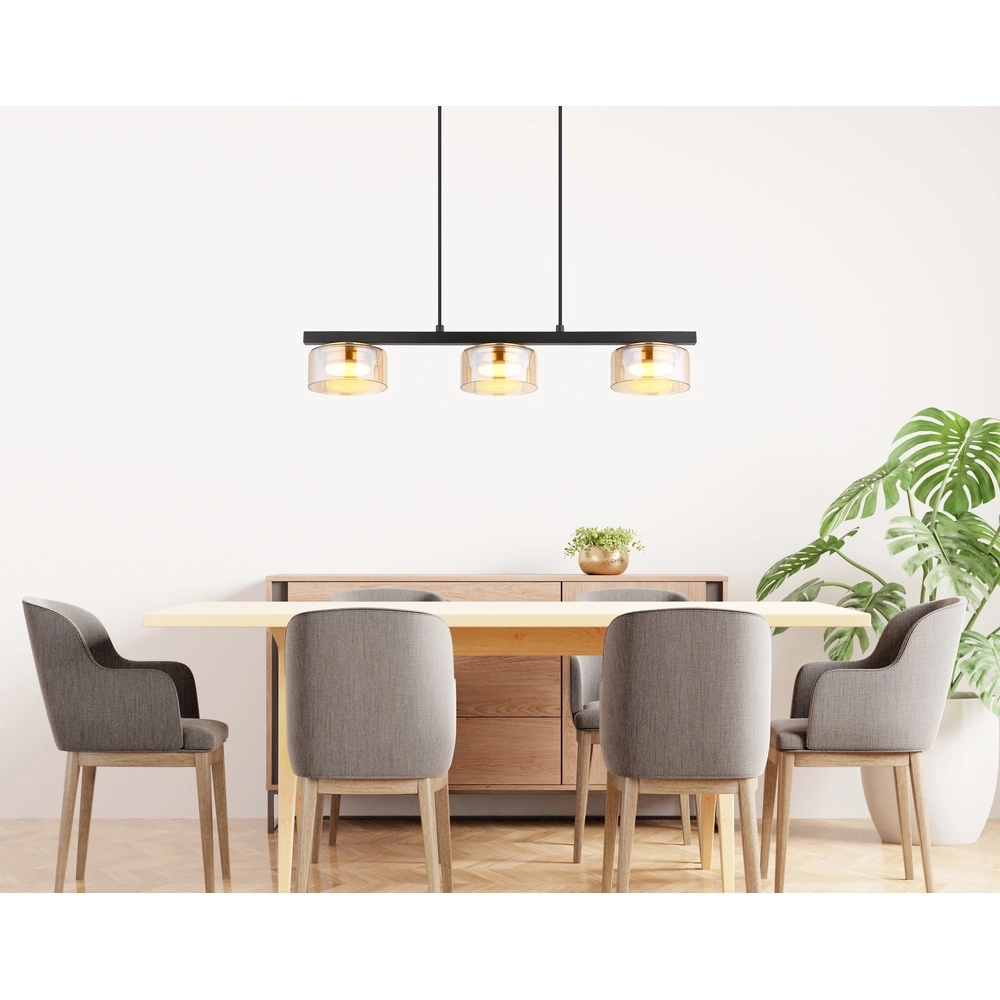 Lampe pendante de conception Higgins noir avec verre ambré Globo 9007371531813