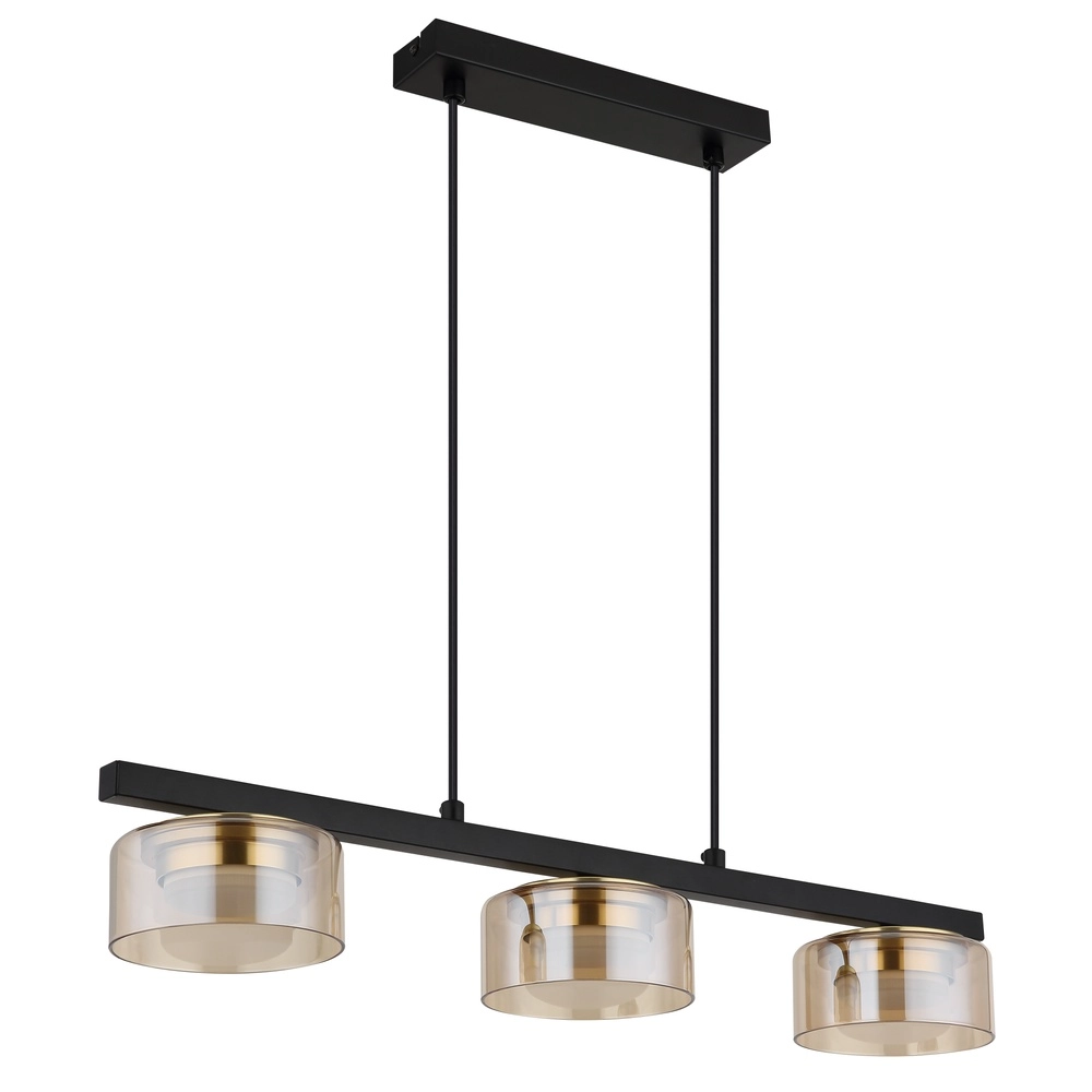 Lampe pendante de conception Higgins noir avec verre ambré Globo 9007371531813